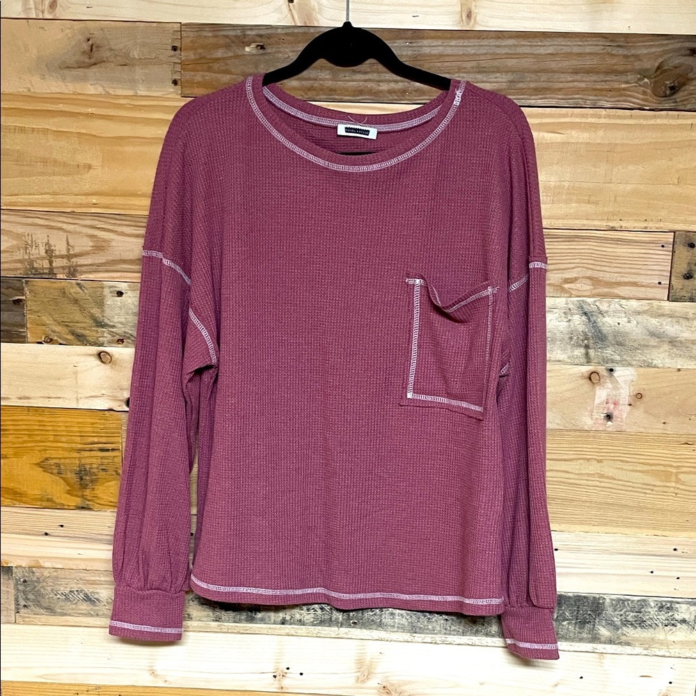 Royal + Reese size Large Mauve Color Long Sleeve Lightweight Waffle Knit Top